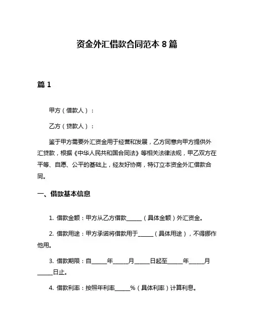 资金外汇借款合同范本8篇