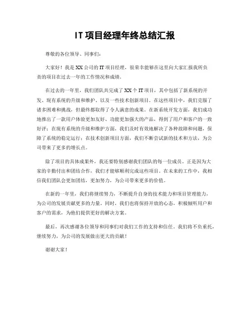 IT项目经理年终总结汇报