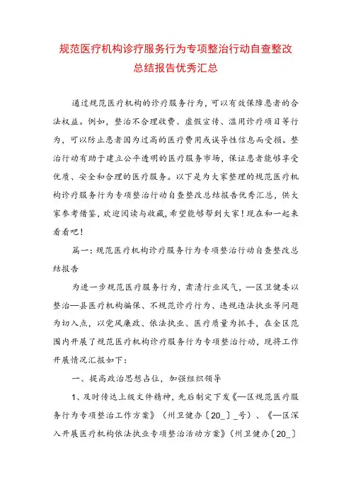 规范医疗机构诊疗服务行为专项整治行动自查整改总结报告优秀汇总