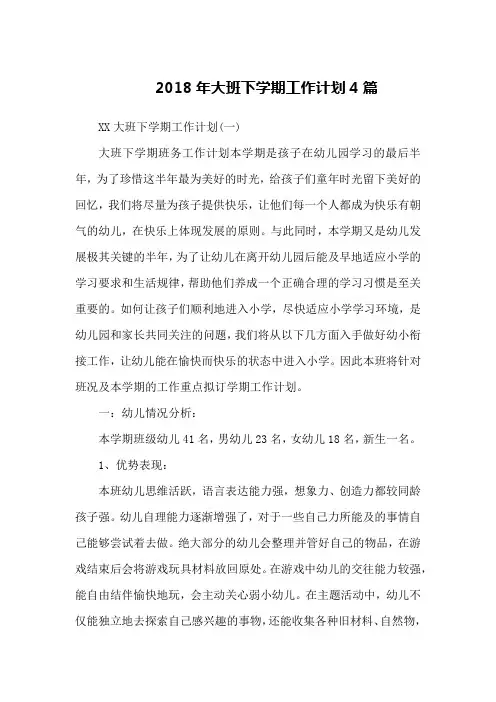 2018年大班下学期工作计划4篇