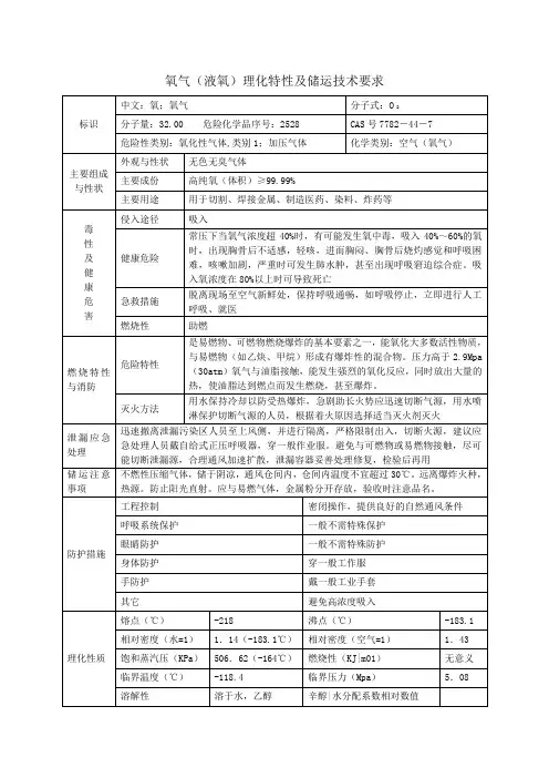 氧气(液氧)理化特性及储运技术要求