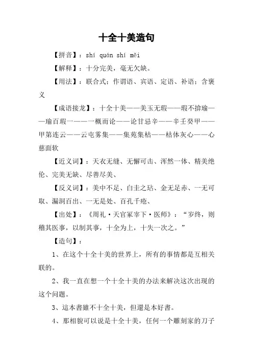 十全十美造句