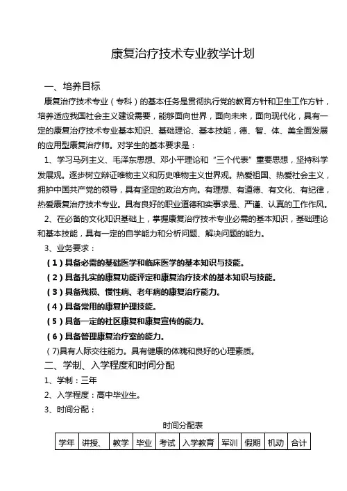 康复治疗技术专业教学大纲