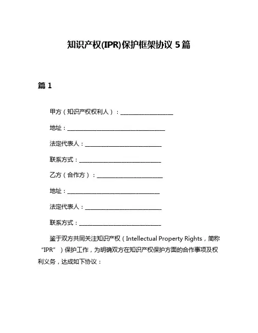 知识产权(IPR)保护框架协议5篇