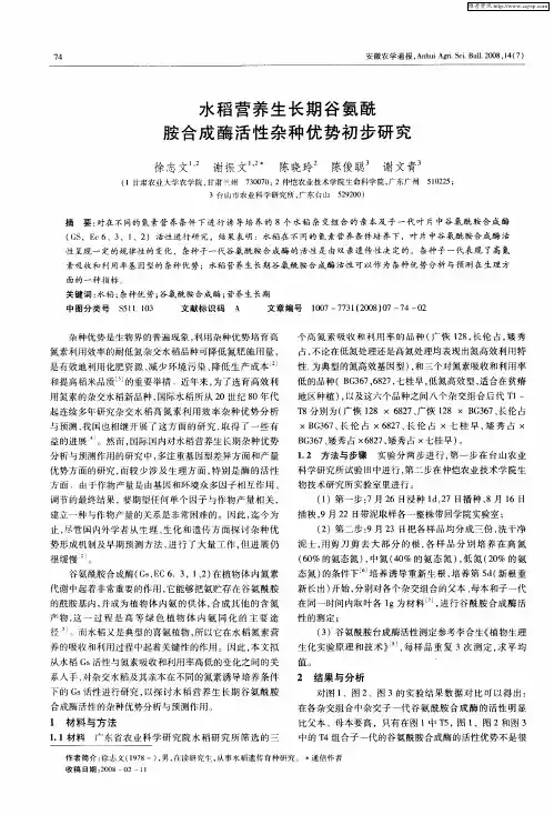 水稻营养生长期谷氨酰胺合成酶活性杂种优势初步研究
