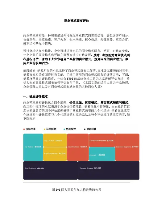 商业模式画布评估