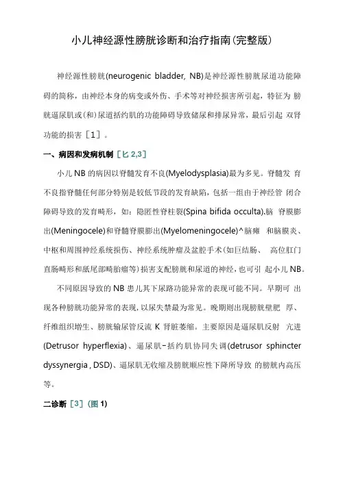 小儿神经源性膀胱诊断和治疗指南(完整版)
