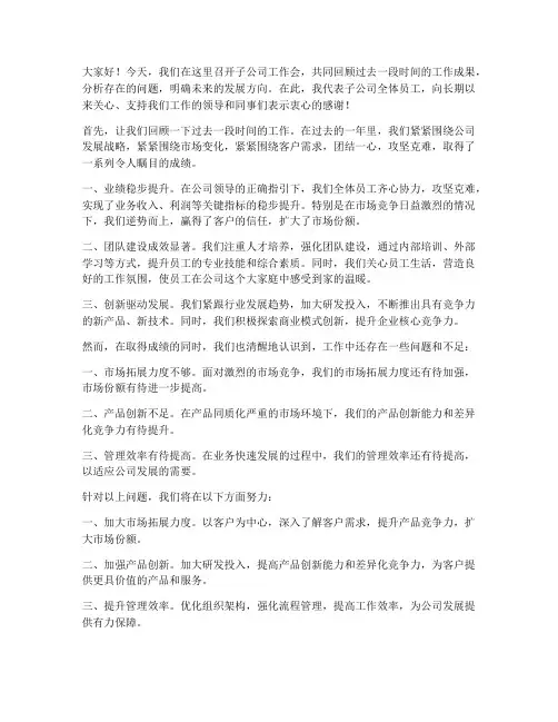 子公司工作会发言稿范文