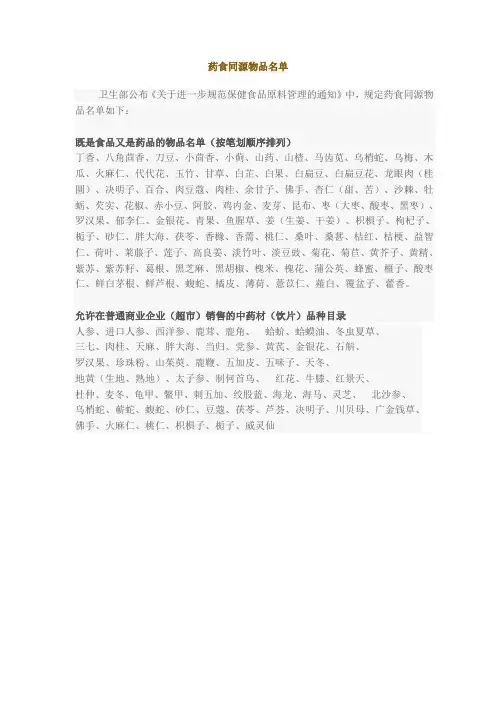药食同源物品名单