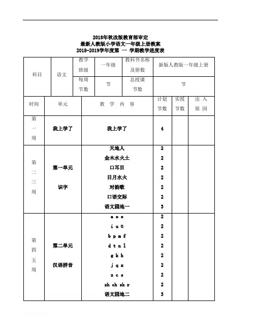 2018秋新人教版一年级语文上册整册教案(含设计意图269页)