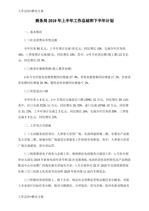 【方案+总结】商务局2019年上半年工作总结和下半年计划