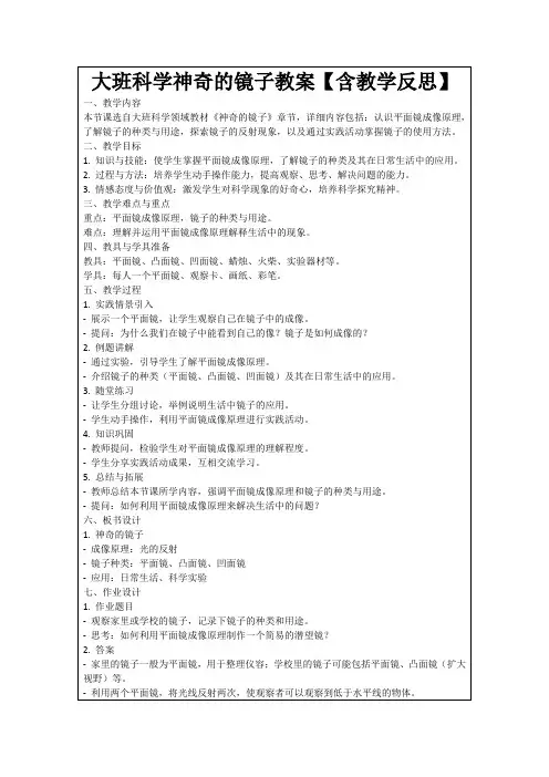 大班科学神奇的镜子教案【含教学反思】
