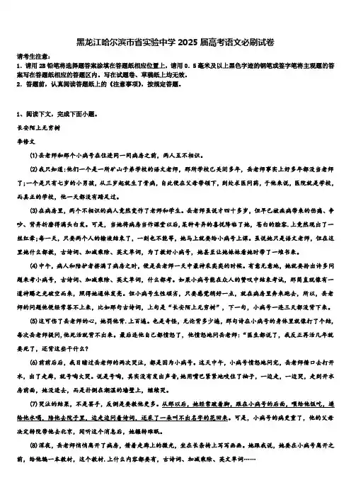 黑龙江哈尔滨市省实验中学2025届高考语文必刷试卷含解析