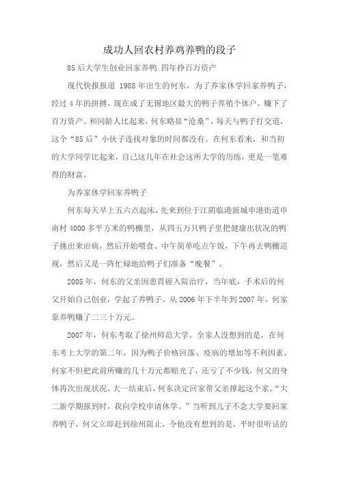 成功人回农村养鸡养鸭的段子