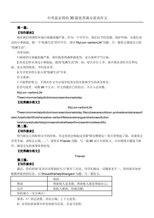 中考前必背的30篇优秀满分英语作文