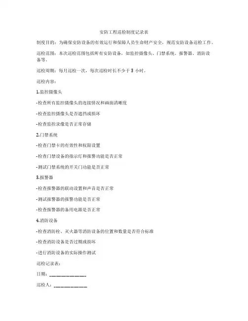 安防工程巡检制度记录表