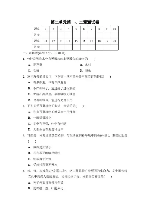 2024-2025学年人教版七年级生物上册  第二单元第一、二章测试卷