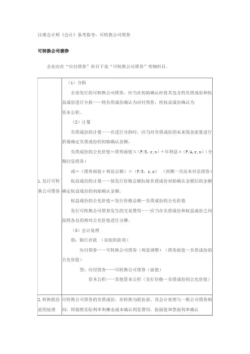 注册会计师《会计》备考指导：可转换公司债券