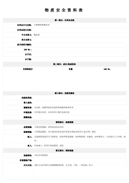 不锈钢特殊酸洗剂-MSDS