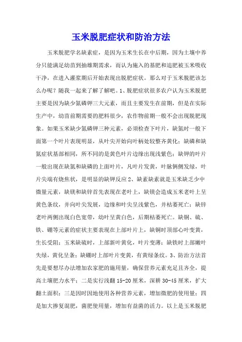 玉米脱肥症状和防治方法