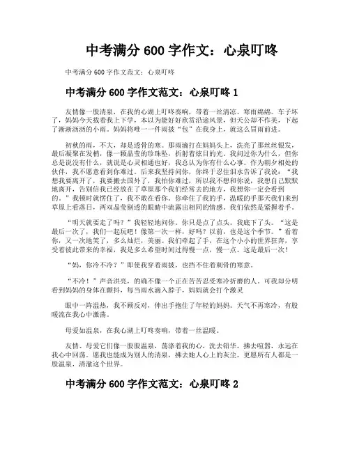 中考满分600字作文心泉叮咚