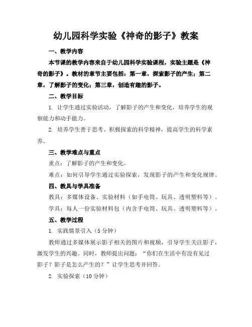 幼儿园科学实验《神奇的影子》教案