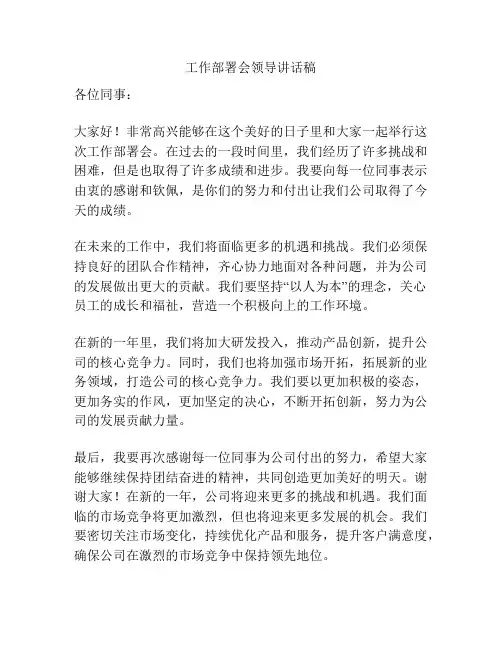 工作部署会领导讲话稿