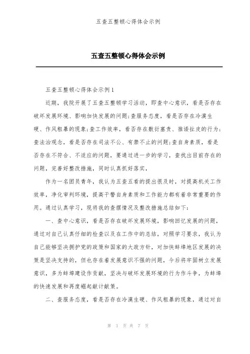 五查五整顿心得体会示例