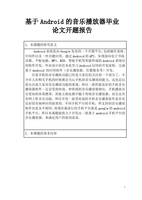 基于Android的音乐播放器毕业论文开题报告