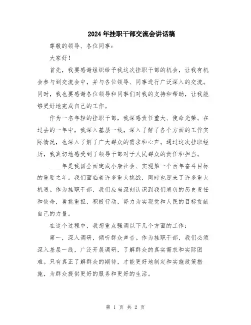 2024年挂职干部交流会讲话稿
