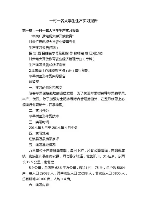 一村一名大学生生产实习报告