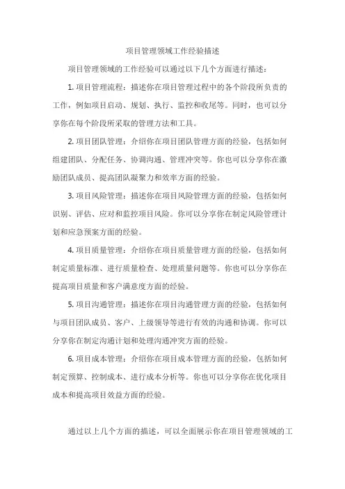 项目管理领域工作经验描述