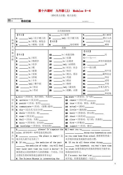 中考英语考点复习 第16课时 九上 Modules 5-6测试题 外研版