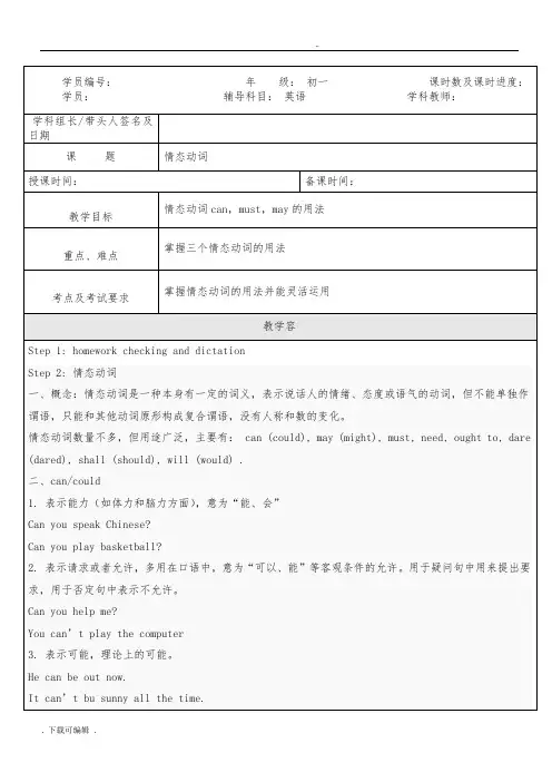 初一英语_情态动词can_must_may地用法