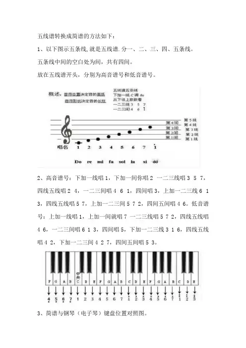 五线谱转换成简谱的方法