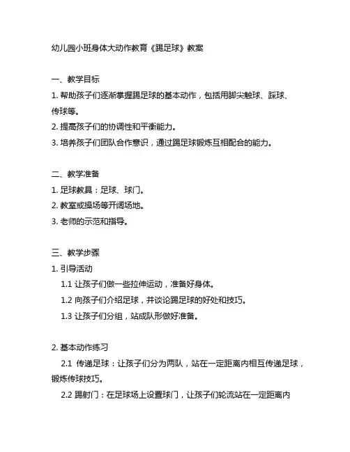 幼儿园小班身体大动作教育《踢足球》教案 幼儿园身体大动作教案
