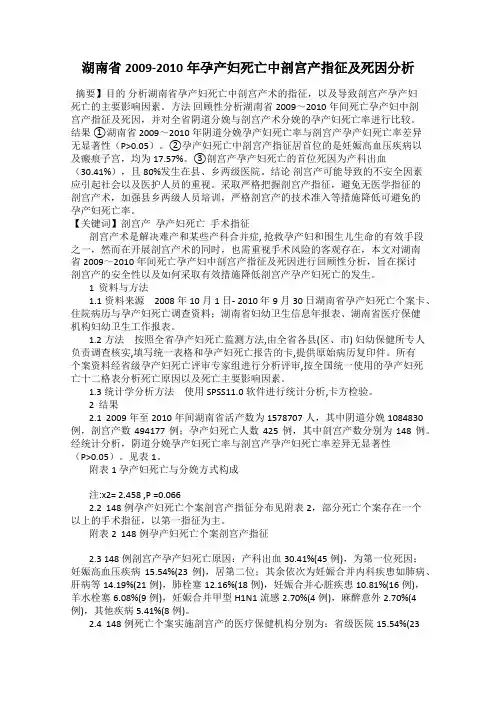 湖南省2009-2010年孕产妇死亡中剖宫产指征及死因分析