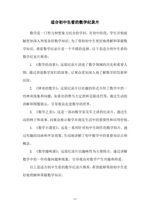 适合初中生看的数学纪录片