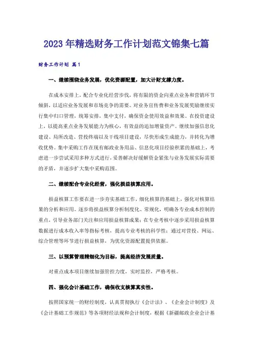 2023年精选财务工作计划范文锦集七篇