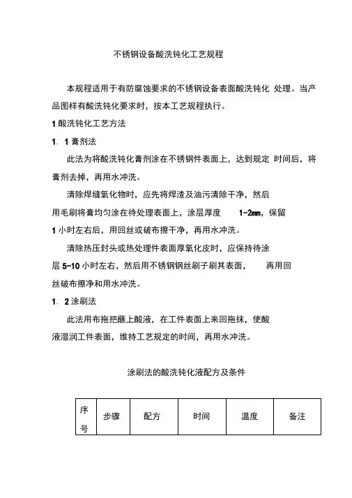 不锈钢设备酸洗钝化工艺规程