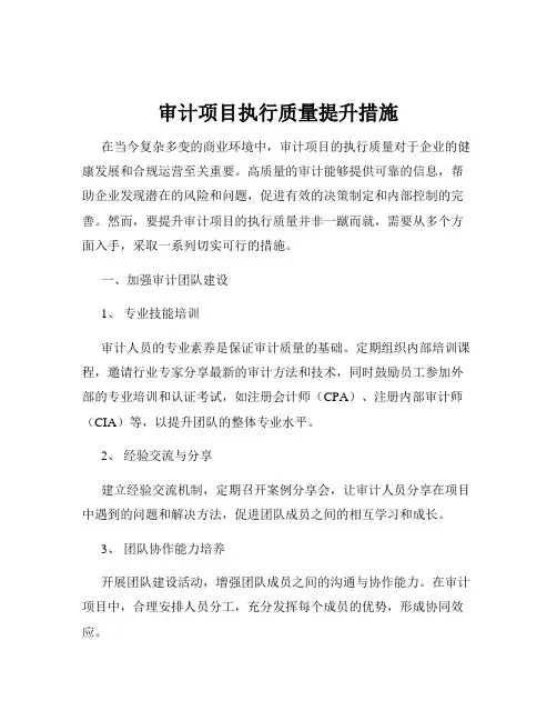 审计项目执行质量提升措施