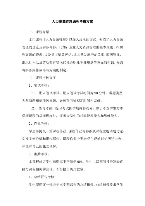 人力资源管理课程考核方案