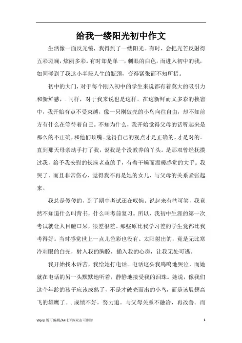给我一缕阳光初中作文(精编版)