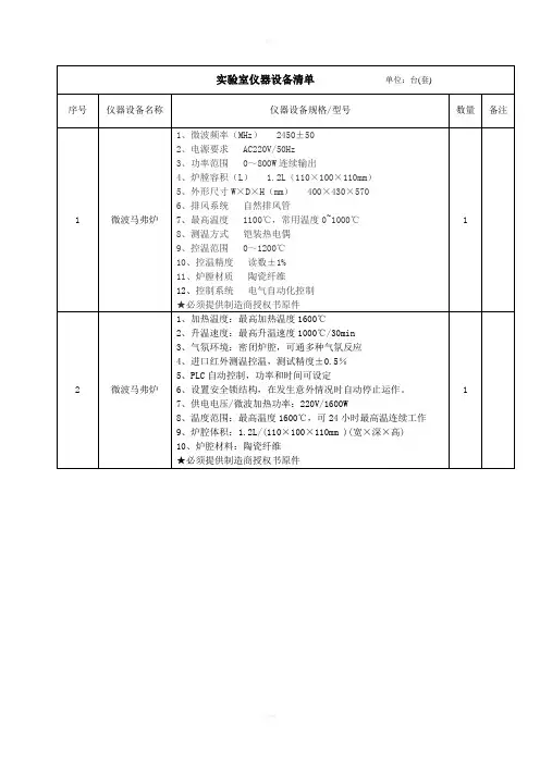 实验室仪器设备清单单位台套