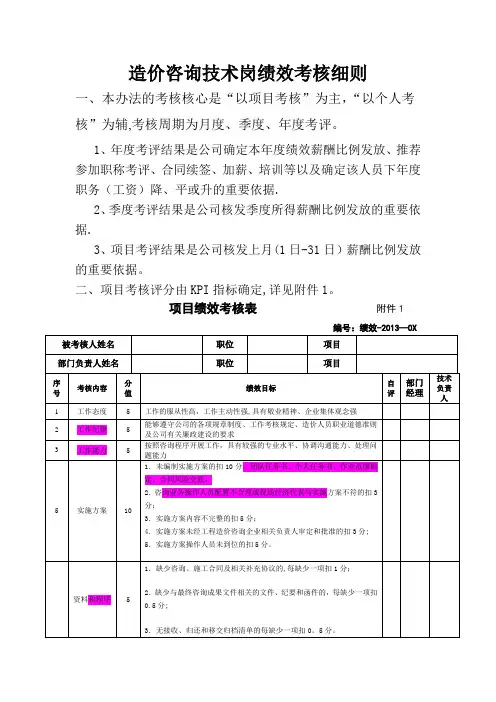 造价师绩效考核细则