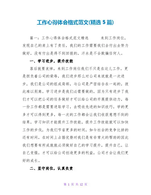 工作心得体会格式范文(精选5篇)