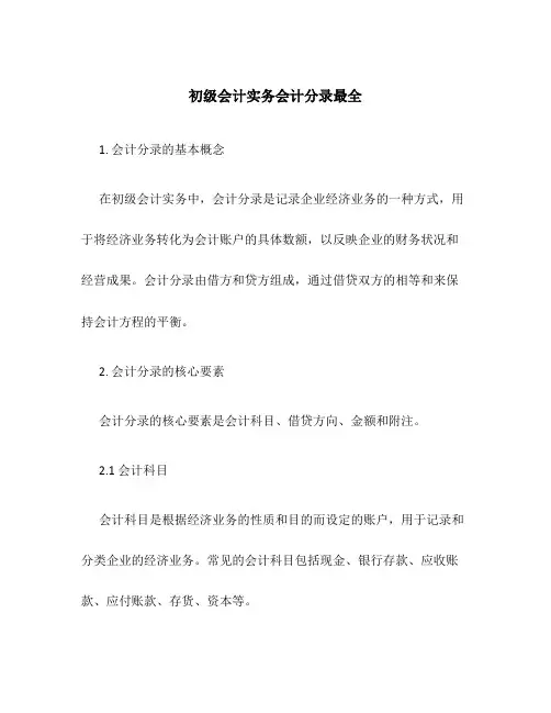初级会计实务会计分录最全