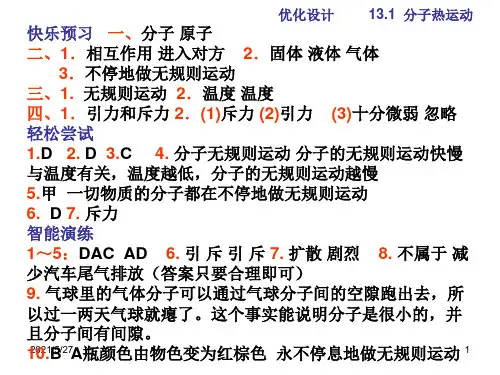 九年级物理优化设计答案全册
