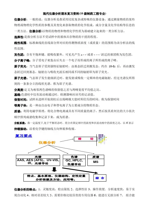 现代仪器分析期末复习资料