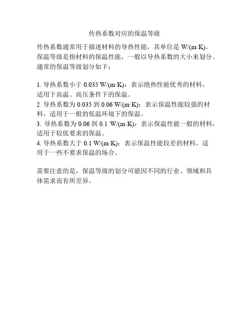 传热系数对应的保温等级